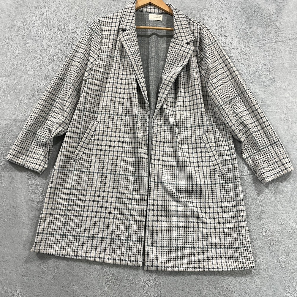 Melloday Plaid Jacket Coat Womens XL Open Front Blazer Pockets Academia
